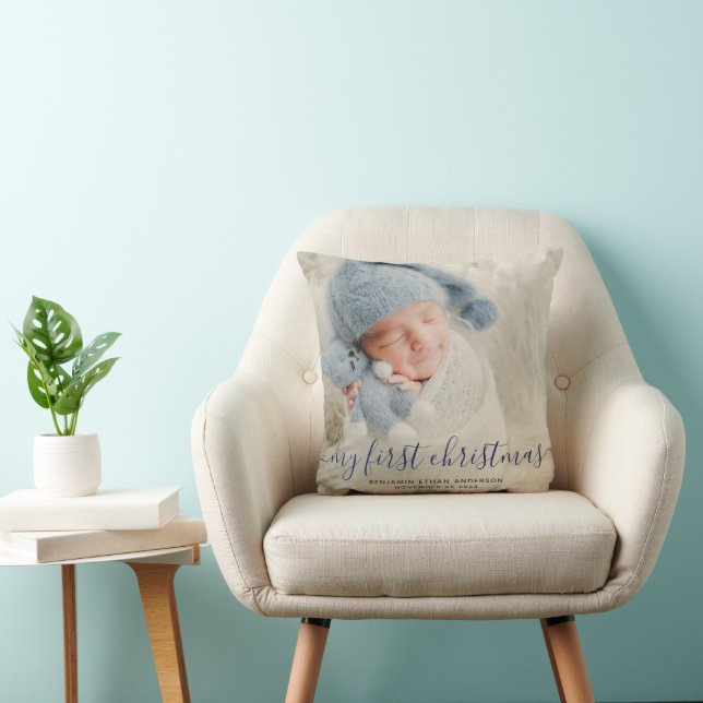 Blue My First Christmas Baby Photo Cushion (Chair)