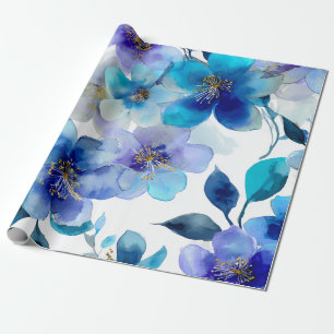 Blue Mystical Orchid Elegant Floral Botanical Wrapping Paper