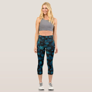 Blue Mystical Snowflakes Capri Leggings