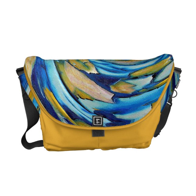Blue N Gold Abstract Art Rickshaw Messenger Bag (Front)