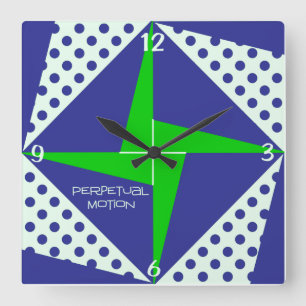 Blue n Green Perpetual Motion Quilt Block Square Wall Clock
