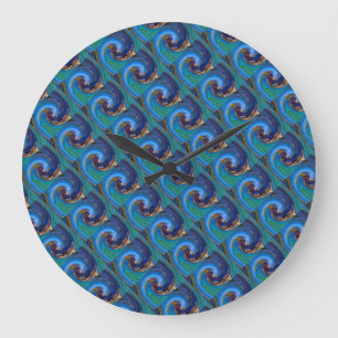 Blue N Green Tiled Abstract Peacock Clock