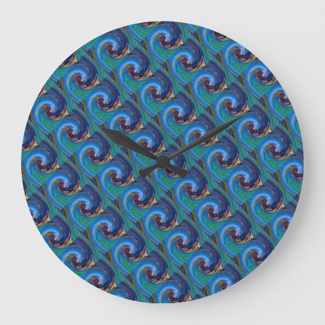 Blue N Green Tiled Abstract Peacock Clock (Front)