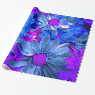 Blue N Magenta Daisy Bouquet Wrapping Paper