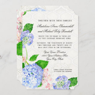 Blue n Pink Hydrangeas Watercolor Floral Arabesque Invitation
