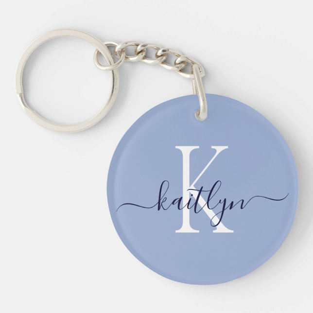 Blue Name Initial Monogram Key Ring (Front)