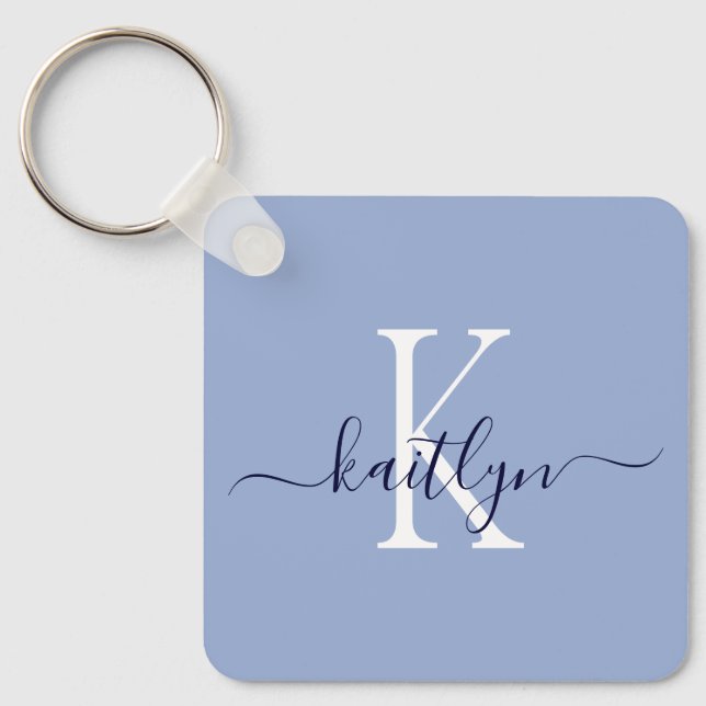 Blue Name Initial Monogram Key Ring (Front)