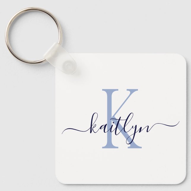 Blue Name Initial Monogram Key Ring (Front)