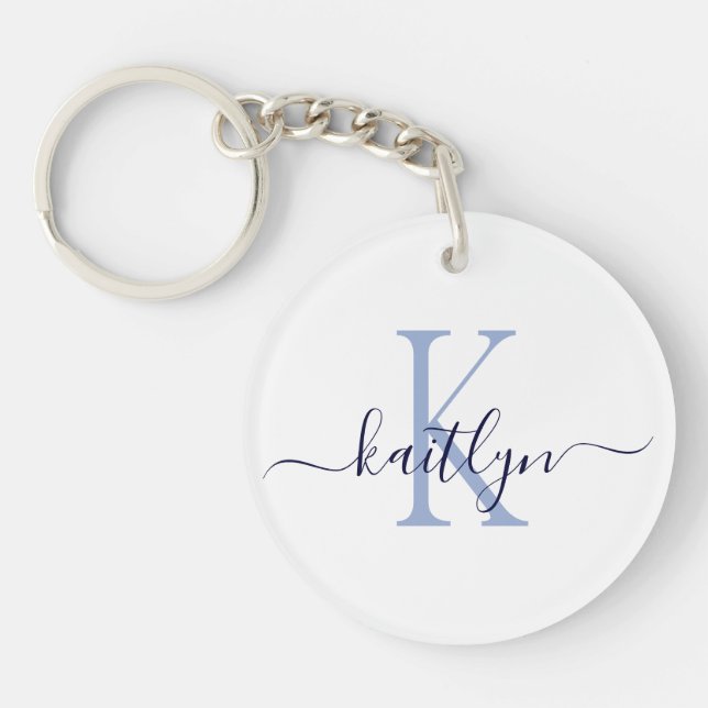 Blue Name Initial Monogram Key Ring (Front)