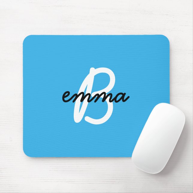 Blue Name | Modern Trendy Stylish Initial Monogram Mouse Pad (With Mouse)