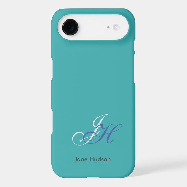 Blue Name Monogram Initials Simple Plain (Back)