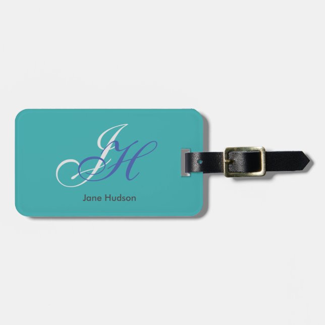 Blue Name Monogram Initials Simple Plain Luggage Tag (Front Horizontal)