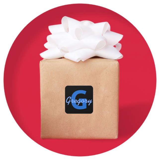 Blue Name & Monogram Square Sticker (Creator Uploaded)