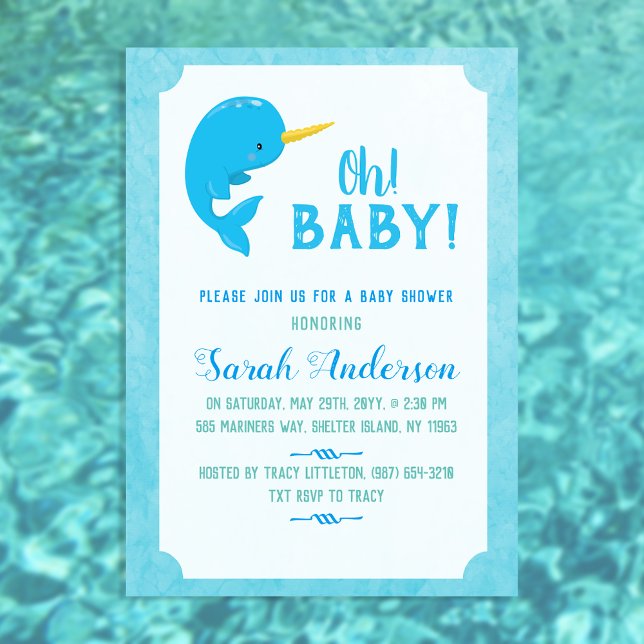 Blue Narwhal Baby Shower Invitation (Creator Uploaded)