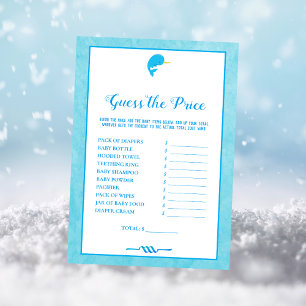 Blue Narwhal Guess The Pice Baby Shower Game Invitation