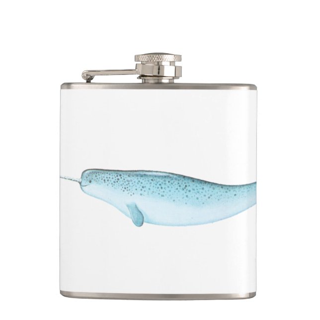 Blue Narwhal Illustration Hip Flask (Front)