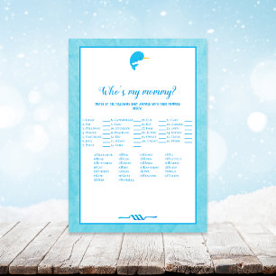 Blue Narwhal Who's My Mummy Baby Shower Game Invitation