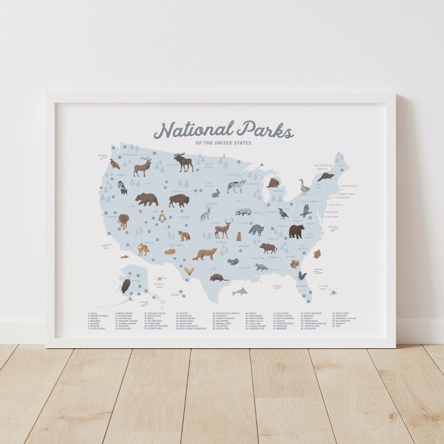 Blue National Parks Map Woodland Nursery Decor (Creator Uploaded)