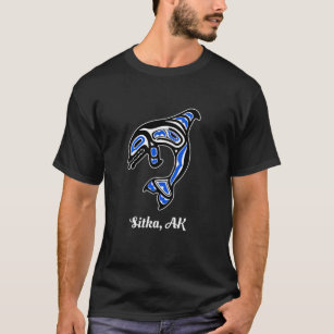 Blue Native American Sitka AK Tribal Orca Killer W T-Shirt