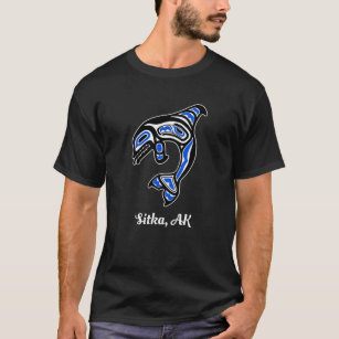 Blue Native American Sitka AK Tribal Orca Killer W T-Shirt