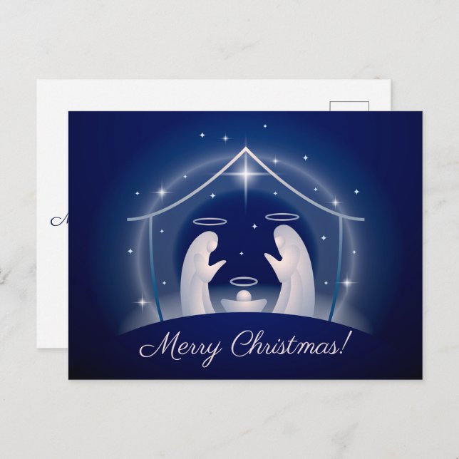 Blue Nativity Merry Christmas Holiday Postcard (Front/Back)