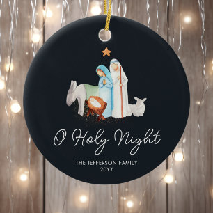 Blue Nativity Religious Christmas Ceramic Ornament