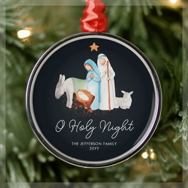 Blue Nativity Religious Christmas  Metal Ornament (Creator Uploaded)