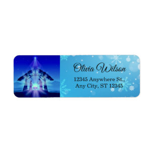 Blue Nativity Scene and Snowflakes Christmas Return Address Label