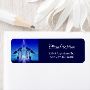Blue Nativity Scene Christmas Return Address Label