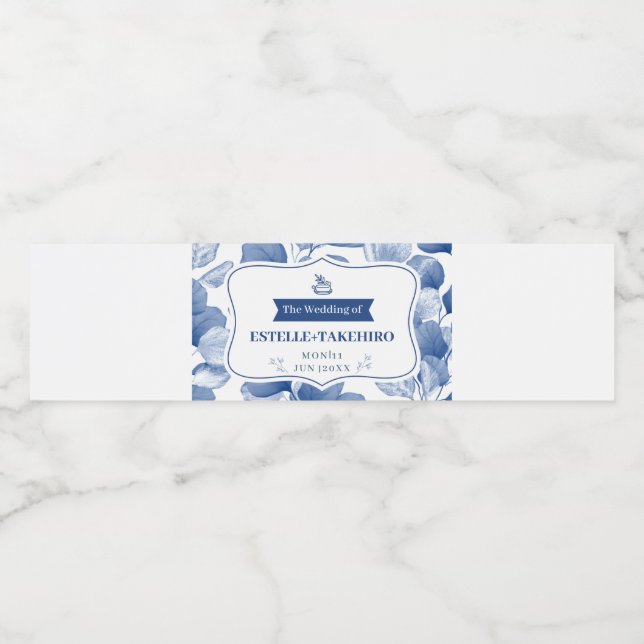 Blue Natural Botanical Elegant Wedding Favours  Water Bottle Label (Single Label)