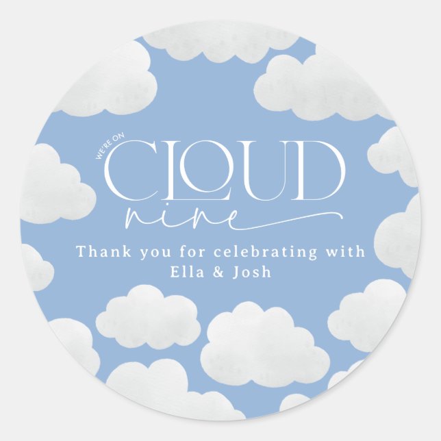 Blue natural cloud nine shower modern stylish classic round sticker (Front)