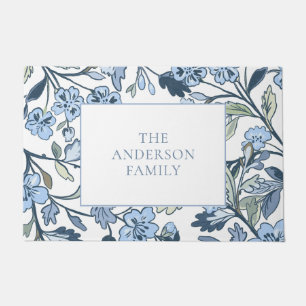 Blue Nature Floral Chinoiserie Doormat