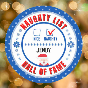 Blue Naughty Nice Hall of Fame Christmas Sticker