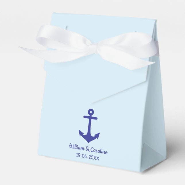 Blue Nautical Anchor Beach Destination Wedding Favour Box (Front Side)