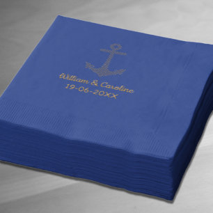 Blue Nautical Anchor Beach Destination Wedding Foil Napkins