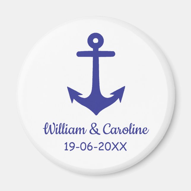Blue Nautical Anchor Beach Destination Wedding Magnet (Front)
