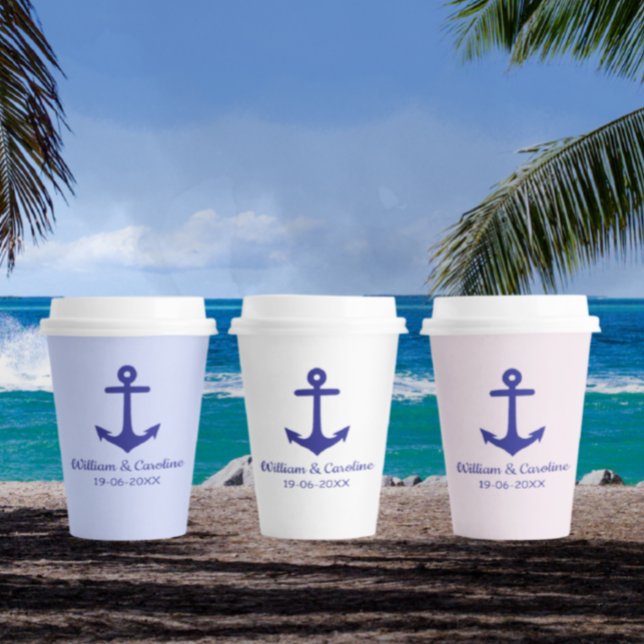 Blue Nautical Anchor Beach Destination Wedding Paper Cups (Creator Uploaded)