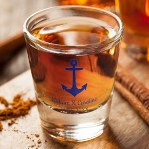 Blue Nautical Anchor Beach Destination Wedding Shot Glass