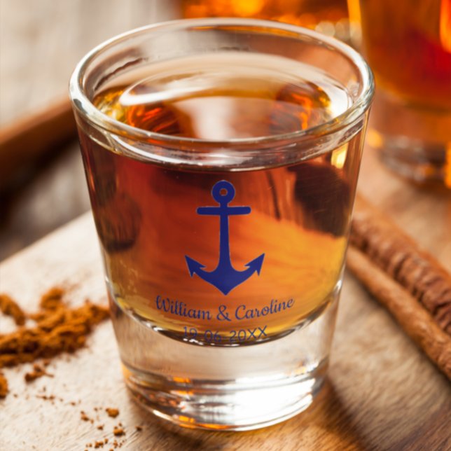 Blue Nautical Anchor Beach Destination Wedding Shot Glass (Creator Uploaded)