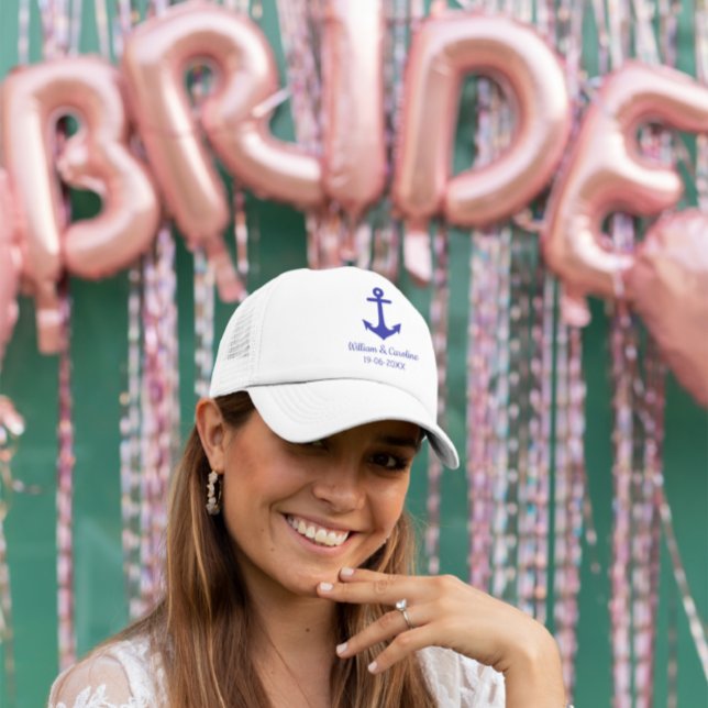 Blue Nautical Anchor Beach Destination Wedding Trucker Hat (Creator Uploaded)