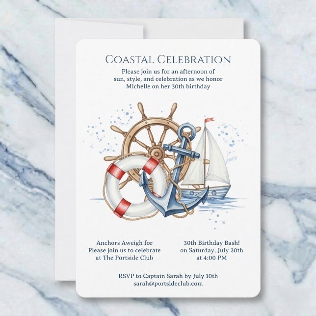 Blue Nautical Anchor Birthday Invite (A classic maritime look.)