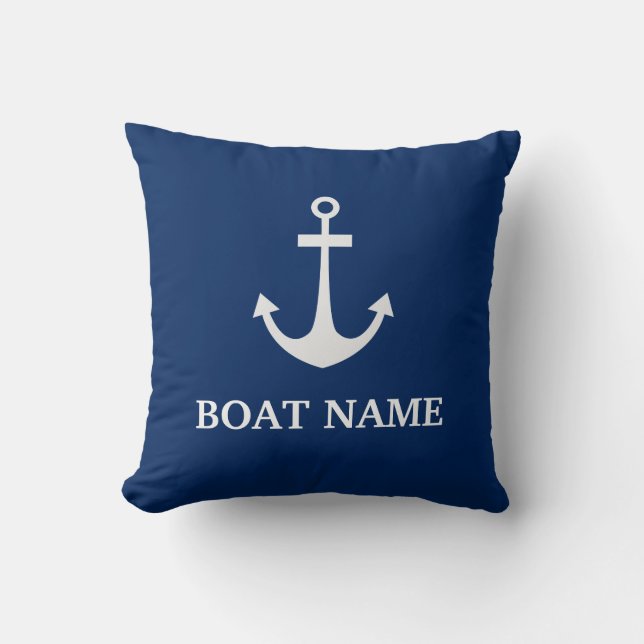 Blue Nautical Anchor Boat Name Cushion (Front)