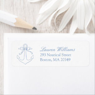 Blue Nautical Anchor Bow Elegant Return Address Label
