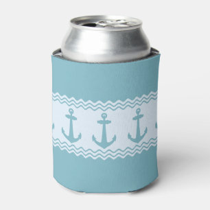 Blue Nautical Anchor Coastal Stripes Can Cooler