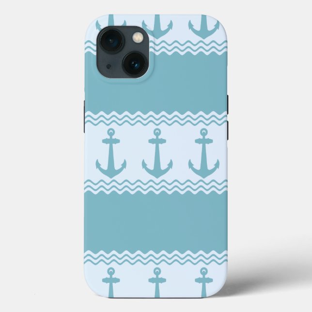 Blue Nautical Anchor Coastal Stripes Case-Mate iPhone Case (Back)
