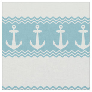 Blue Nautical Anchor Coastal Stripes Fabric
