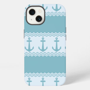 Blue Nautical Anchor Coastal Stripes iPhone 13 Case