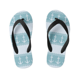 Blue Nautical Anchor Coastal Stripes Kid's Thongs