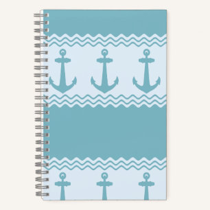 Blue Nautical Anchor Coastal Stripes Notebook
