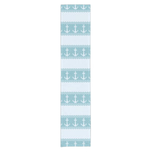 Blue Nautical Anchor Coastal Stripes Short Table Runner